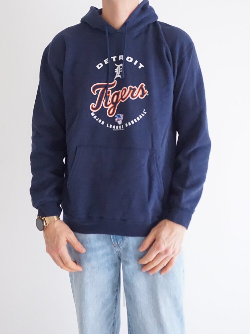 Detroit Tigers Navy MLB Baseball Logo Graphic Hooded Sweatshirt Kangaroo Medium